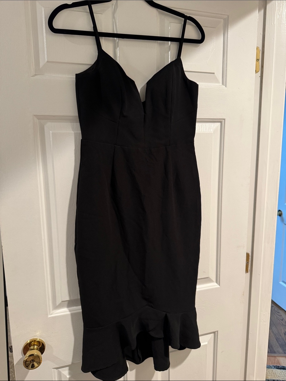 Bardot Black Spaghetti-Strap Midi Dress with Ruffle Hem